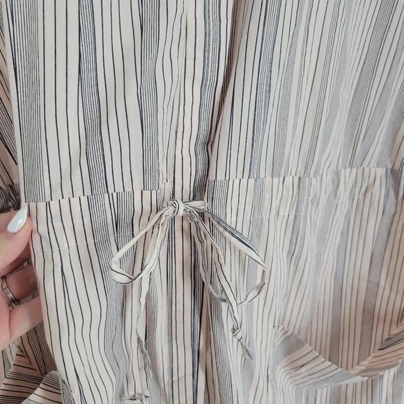 COS Pink Black Stripe Cotton Waist Tie Button Down Short Sleeve Mini Dress 14 - Picture 3 of 10